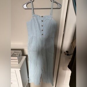 Cropped Light Blue Denim Jumpsuit